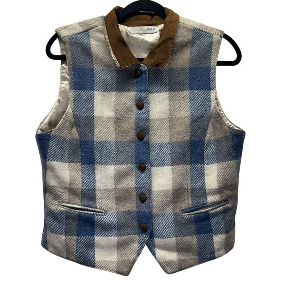 Chrysantheme Vest Women Medium Wool Blend Plaid Vintage Western Cowgirl Bohemian - Picture 1 of 9